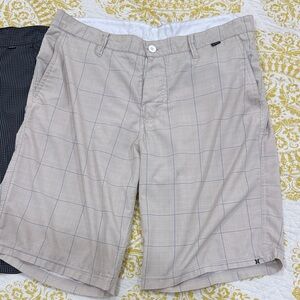 Hurley Beige Plaid Flat-Front Shorts